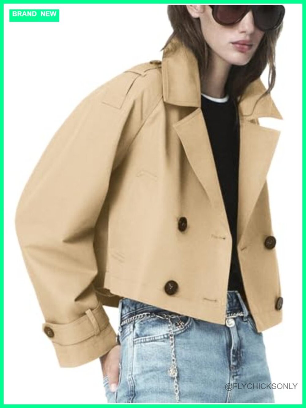 Cropped Trench Coat Women Windproof Button Down Fall Jacket